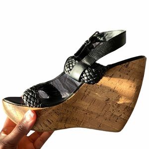Decree Black Braided Faux Leather Wedge Heel